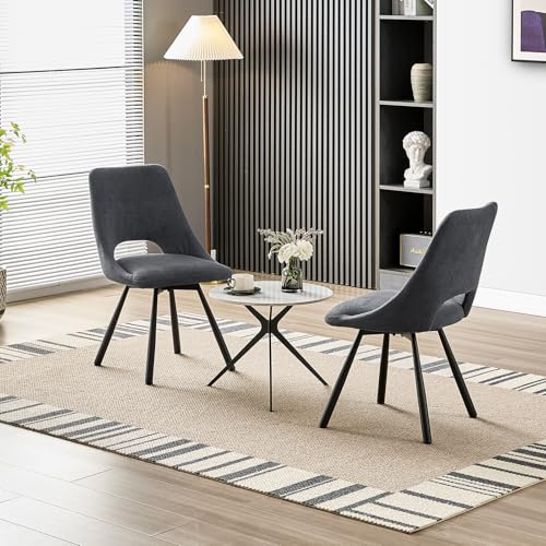 WAFTING 360° Drehbare Esszimmerstühle mit Metallbeine 2er Set, Dunkelgrau | Kunst-Kaschmir-Stoff, 48 cm Breite Sitzfläche, Moderne Gepolsterte Küchenstühle, für Esszimmer, Küche, Wohnzimmer und Cafés