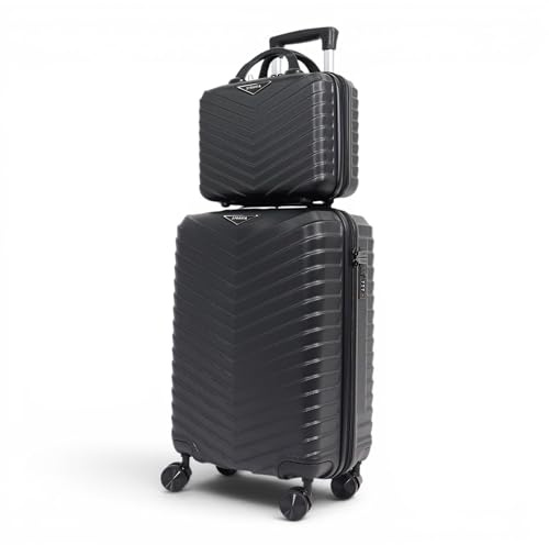 STRAVIA Valise Cabine 55 cm + Vanity 30 cm – Set Bagage à Main Avion – ABS légers et résistants – Serrure à Code sécurisée – 4 Roues Double Ultra fluides – Black – 55 x 36 x 24 cm / 32 x 29 x 10 cm