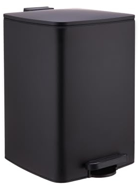 Relaxdays Mülleimer Küche, 20 Liter, Absenkautomatik, schwarz | entnehmbarer Inneneimer, mattes Metall, eckiger Treteimer