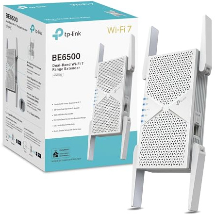 TP-Link RE405BE BE6500 WiFi 7 WiFi Extender Booster WiFi Booster | 2.5G Port, Dual Band MLO, EasyMesh Compatible, Access Point, Works with Any WiFi Router, Tether App Control, UK Plug