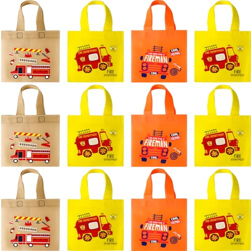 12PCS Feuerwehrmann Party Geschenktüten Kindergeburtstag Feuerwehrleute Mitgebsel Feuerwehrauto Non Woven Taschen Henkel Feuerwehr Geburtstag Geschenk Tüten Kinder Party Partytütenfüller (29cm*15cm)