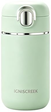 IGNISCREEK 350ml Thermal Flask for hot and Cold Drinks, One-Touch Push Button, Leak-Proof Insulated Coffee Mug,316L Stainless Steel, Double-Walled, BPA-Free,for Travel,Sports & Daily Use (Sage Green)