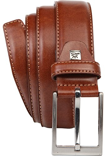 LINDENMANN Leder-Gürtel Herren 35 mm breit, Gürtel Herren Vollledergürtel, cognac/grau/weiss, Größe/Size:110, Farbe/Color:braun