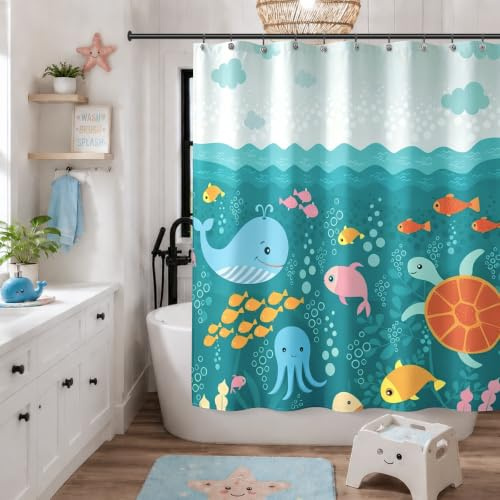 Sunlit Kraken Modernes Design Herstellungsmaterial Decor Stoff Duschvorhang Nautisches Thema Schwarz und Weiß Oktopus Arme