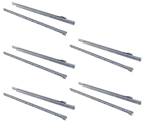 Emuca - Schubladenführungen mit Rollen und Teilauszug, Aluminium lackiert, 800 mm, 5 Stück