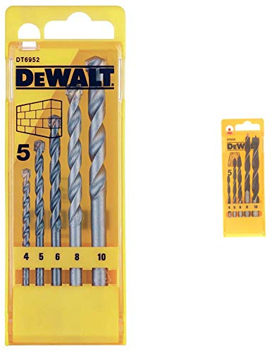 DeWalt Steinbohrer (Rundschaft- Set in Kunststoff-Kasette, fünf-tlg., 4, 5, 6, 8, 10 mm Ø) DT6952 & DT4535-QZ (Holzspiralbohrer Set 5-tlg. in Kunststoff-Kassette 4, 5, 6, 8, 10 mm Ø)