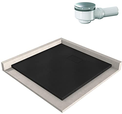 BERNSTEIN Duschtasse 90x90 cm Schwarz matt Flache Bauhöhe, Duschwanne der GT-SERIE aus SMC, Rechteckiges Duschbecken mit Gefälle, SMC -Duschwanne komplett mit Ablaub Dallmer Orio