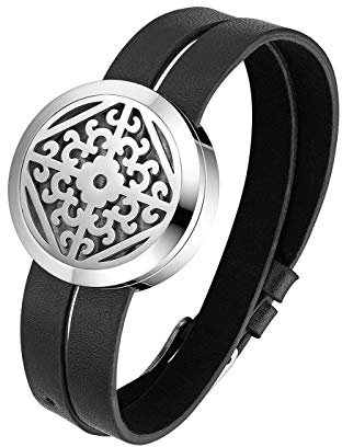 Flongo Aromatherapie Lederarmband Aroma-öl diffusor Duftarmband für Damen und Herren Duftstofflocket mit 6 Filz-Pads Aroma Duft Armreif portabler tragbarer Duft Schmuck Geschenke für Damen und Mädchen