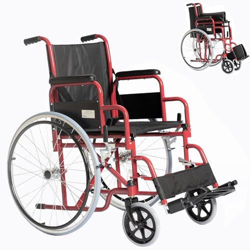 GOVITA Carrozzina per anziani Pieghevole leggera ad Autospinta Sedia A Rotelle Pieghevole leggera per Disabili Ed Anziani 46 Cm, Braccioli E Poggiapiedi Estraibili con cintura di Sicurezza.