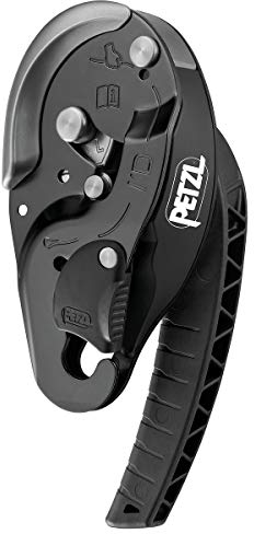 Petzl I’D® S Selbstbremsendes Abseilgerät mit Anti-Panik-Funktion für Höhenarbeit und Seilzugang, Schwarz, 250 kg Traglast, Kompatibel mit Seilen von 10 bis 11,5 mm, Lieferwagen, PKW, LKW