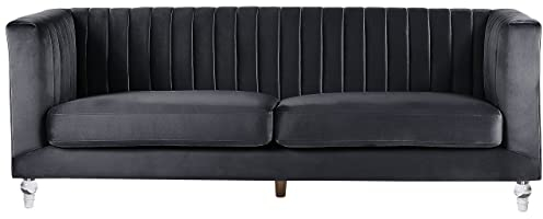 Beliani 3-Sitzer Sofa Samtstoff schwarz gesteppt mit Acryl-Füßen Dicke Sitzkissen Arvika