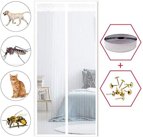 Yurun Magnet Fliegengitter Tür Terrassentür Insektenschutz, Klettverschluss Full Frame Auto geschlossen, für Flure/Türen, Weiß 85x200cm