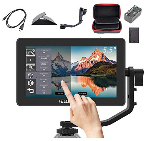 Feelworld F6 Plus +Battery + Charger +Carrying Case 5.5 Inch 3D LUT Touch Screen Field Monitor IPS FHD 1920x1080 Support 4K with Tilt Arm for DSLR Mirrorless Camera