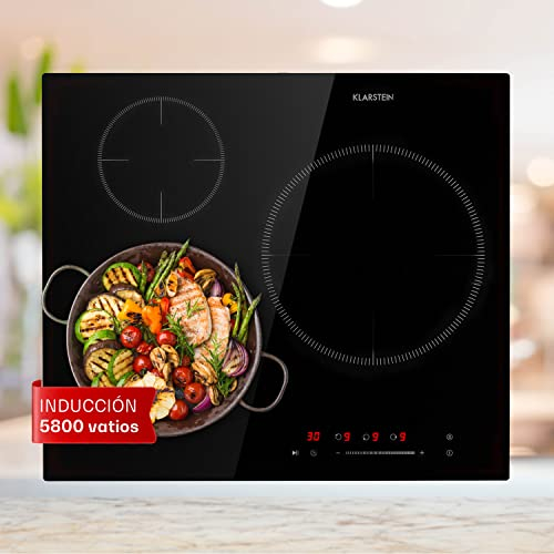 Klarstein Placa Induccion Eléctrica 5800W, Vitrocerámica Inducción Eléctrica de 3 Fuegos, Placas de Cocción de Sobremesa, Control Táctil, Placas de Cocción de Inducción, Placas Eléctricas para Cocinar