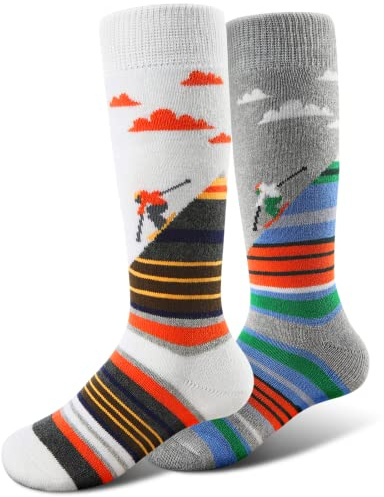 Cimkiz Ski Socks Kids Winter Warm Thermal Snow Socks, Skiing Snowboarding Skating for Toddler Boys and Girls (2 Pairs or 3 Pairs)
