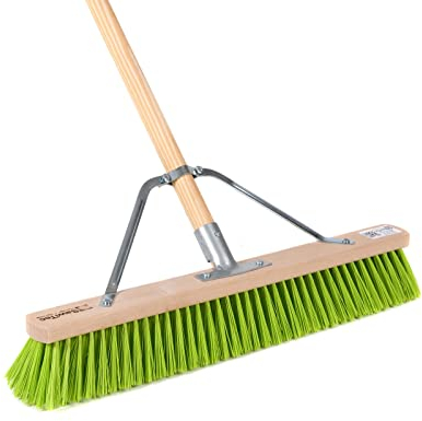 BawiTec Profi Straßenbesen mit speziellem Stielstabilisator und Stiel Besen Breite 60cm Besenstiel Länge 160cm Elaston-Kunststoff-Borsten neon-grün Universalbesen-Kehrbesen Gartenbesen Zusatzhalterung
