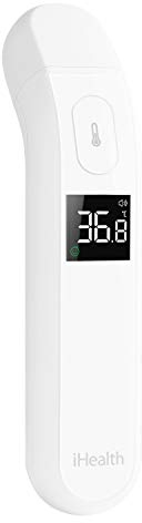 iHealth Kontaktloses Stirn-Thermometer, Digitales Infrarot-Thermometer für die Stirn zur Anwendung bei Erwachsenen und Kindern, Berührungsloses digitales Baby-Thermometer mit Fieberindikator (PT2L)