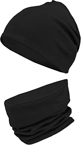 TupTam Unisex Kinder Beanie Mütze Schlauchschal Set, Farbe: Schwarz, Größe: 56-58