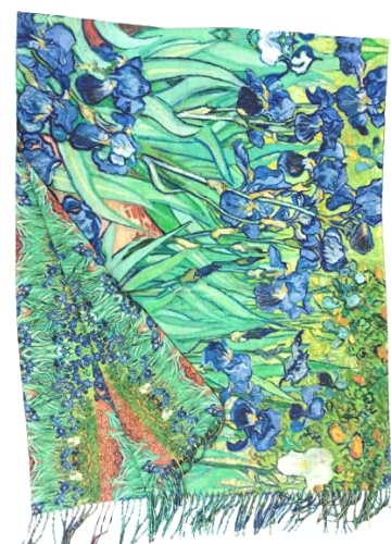 Schal Viskose Doppeldruck Geschenk Damen Geburtstag Weihnachten Kunst Mode Stola Schal Pashmina Schultertuch Fashion van gogh amsterdam iris blumen pflanzen, mehrfarbig, Einheitsgröße