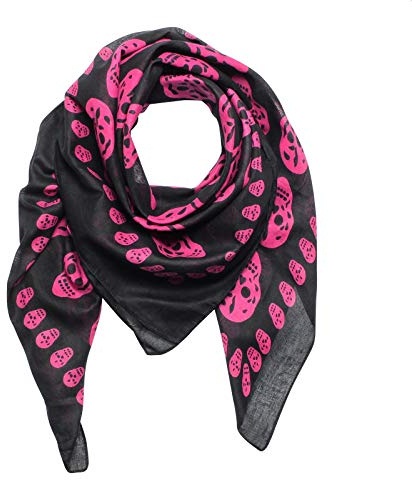 Superfreak Baumwolltuch - Totenköpfe 1 schwarz - pink - quadratisches Tuch