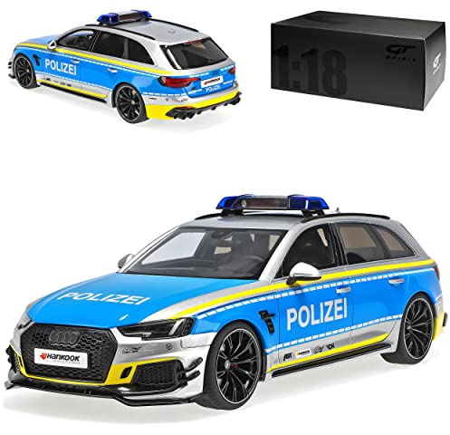 GT Spirit A*U*D*I RS4 A4 B9 ABT Avant Kombi Polizei Silber Blau Ab 2015 Nr 817 1/18 Modell Auto mit individiuellem Wunschkennzeichen