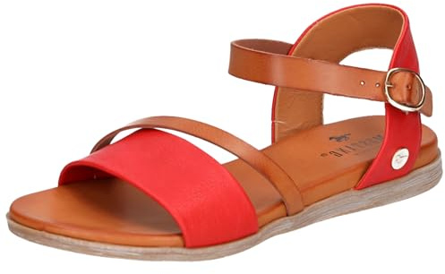 MUSTANG Damenschuhe Sandalen Flach Sandalette Rot Freizeit, Schuhgröße:39 EU