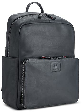 DONBOLSO Rucksack Tokio I Premium Leder Daypack für Damen und Herren mit Laptopfach I Idealer Lederrucksack für Reisen, Office, Uni I Handgefertigte Laptoptasche I Vintage Schwarz