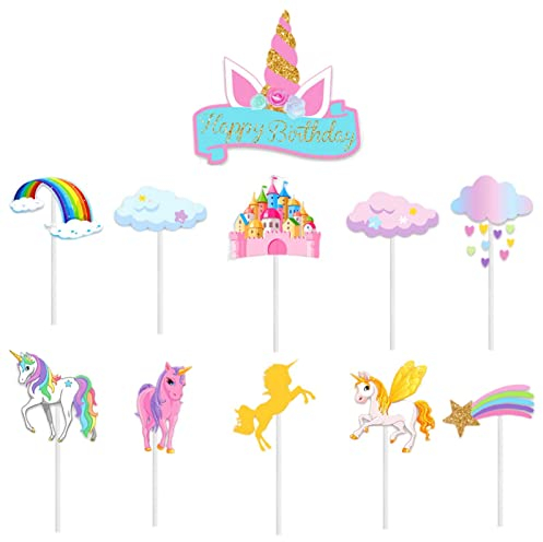 11Pc Unicorn Happy Birthday Cake Toppers,Unicorn Cake Toppers for Girls,Girls UnicornBirthday Cake.Decorations,Unicorn.Cupcake Toppers.for Girl,Kids,Women Baby Shower Birthday UnicornParty Supplies