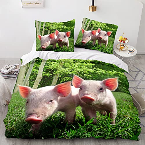 Morbuy Weiche Bettwäsche aus Mikrofaser Bettbezug 135x200 155x220 200x200 220x240 mit Reißverschluss + Kissenbezüge 80x80cm, Schweinchen Drucken Bettwäsche-Set (135x200cm,rosa Schwein)