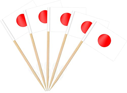 AhfuLife 100/200 Stück Cocktail Stick Flaggen, Zahnstocher Flagge für Sandwich Lebensmittel Cupcake Toppers Cocktail Obst Geschirr Party Supplies Pub Decor (200 Stück, Japan Zahnstocher Flagge)