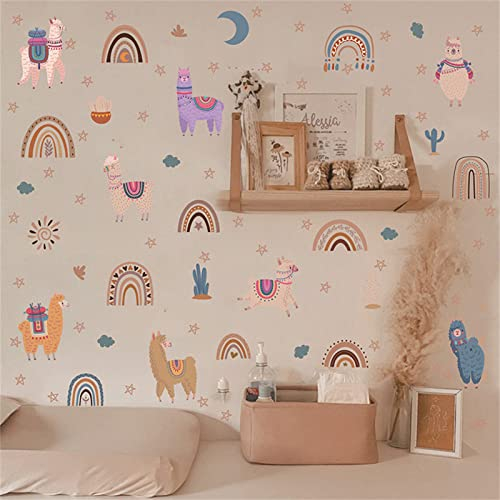 Sarah Duke Regenbogen Wandtattoo Kinderzimmer Wandsticker Alpaka Babyzimmer Wandaufkleber Aufkleber Wanddekor für Kinder Badezimmer Schlafzimmer