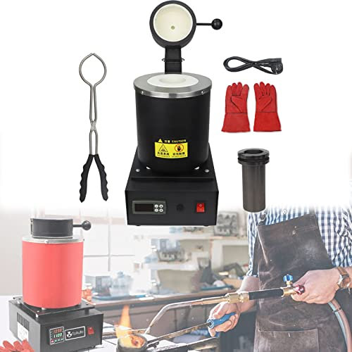 ANUU Horno de fusión de Metal de 3 kg, Kit de máquina de Horno de fusión eléctrico Digital con crisol de Grafito, Horno de 1400 W 2000 ℉ para chatarra fundida, Plata, Cobre, Aluminio,Black-NoNetwork