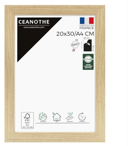 Ceanothe Cadre Photo 20x30 cm/A4 en Bois Brut Convient au A4 de la Collection Design Eternel Verre acrylique Incassable - Fabriqué en France