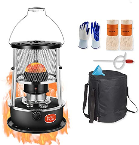 DuANgu Kerosene Stove Heater, Efficient Kerosene Heater for Indoor Use, Portable Camping Kerosene Stove, Stainless Steel, Non Electric, Oil Heater for Heating Cooking, with 2 Wicks,Black4.5Lupanddown