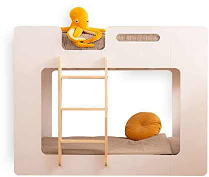 smartwood Mimi L - Leiter Links Etagenbett 100x200 mit Lattenrost und Rausfallschutz - Kinderbett für Jungen und Mädchen - Montessori Bett mit Rausfallschutz und Lattenrost Weiß 200x100 cm