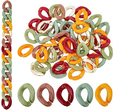 SUPERFINDINGS 200pcs 6 Colors Twisted Acrylic Linking Rings Chain Quick Linking Opaque Connectors Open Link Ring Plastic Curb Chian for Necklace Bracelet Phone Decoration DIY Jewelry Making