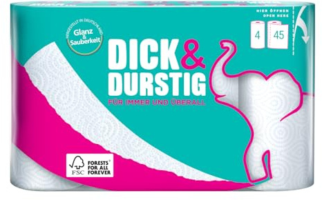 Hakle Dick & Durstig, 24 Rollen Haushaltstücher, 2-lagig | 43 Blatt pro Rolle, für Immer & Überall, das Gute Gefühl von Hygiene im Haushalt