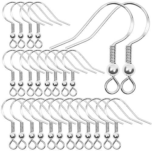 80 Stück Edelstahl Ohrringhaken,Ohrhänger Ohrhaken,Hypoallergenes Ohrring Haken Set,Ohrring Verschlüssen und Biegeringen zur Herstellung für DIY Ohrring Machen-925 Silber