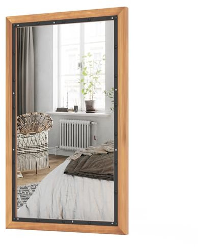 COSTWAY Miroir Mural Rustique avec Cadre en Bois de Sapin, Miroir Suspendu avec Panneau Arrière, Miroir Décoratif de Style Vintage pour Entrée, Salon, Chambre à Coucher, 50 x 90 CM (Style 1)