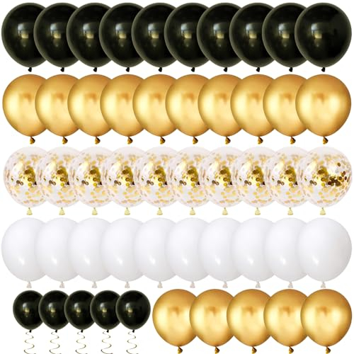 80 Stück Luftballons Schwarze Gold, Luftballons Schwarzer Gold Weiß Metallic Goldene Konfetti Ballons Helium Luftballons Latex Luftballons für Geburtstag Hochzeit Graduierung Baby Shower Party Deko