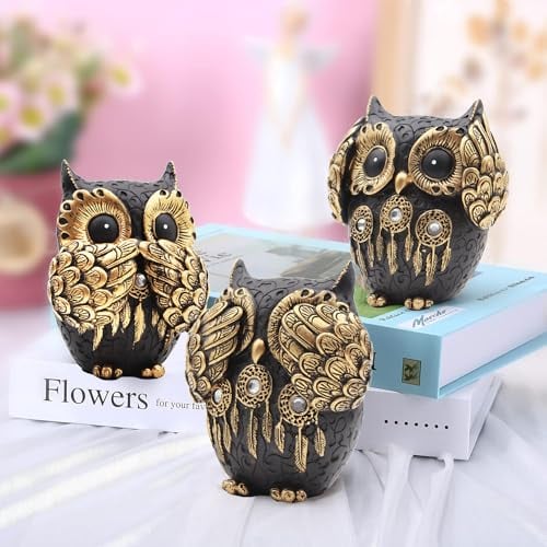 Irayin Búho Decoracion Figuras, Búho de la Suerte, Figuras Decorativas Modernas Salon, Decoracion Casa para Salón, Patio, Escritorio, Oficina - Negro