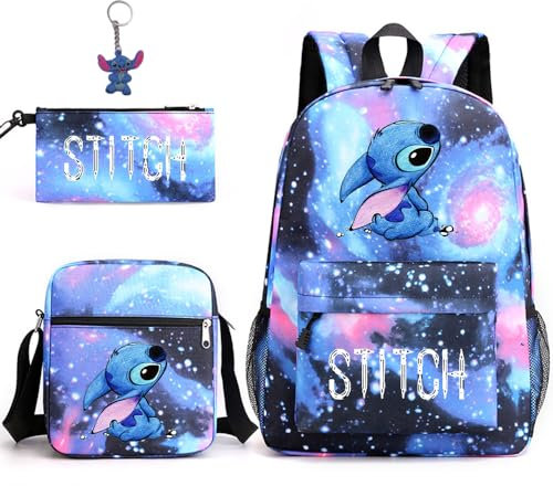 AII Lover Lot de 3 sacs à dos avec porte-clés, 43,2 cm avec motif dessin animé, sac à déjeuner haute capacité, cartable pour garçon et fille., D, 10in