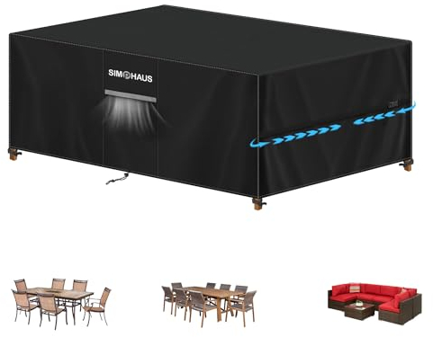 SIMPHAUS Abdeckung für Gartenmöbel Wasserdichte Schutzhülle Anti-UV Abdeckplane für Gartentische Terrassenmöbel,Regenschutz Abdeckhauben für Möbelsets Schwerlast 420D Oxford Gewebe 220x105x74cm
