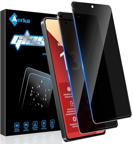 Aerku 2 Piezas Protector de Pantalla de Privacidad Cobertura Completo Compatible con Xiaomi Redmi Note 13 Pro 4G / Xiaomi Poco M6 Pro 4G, Alta Sensibilidad Anti Espía Cristal Vidrio Templado