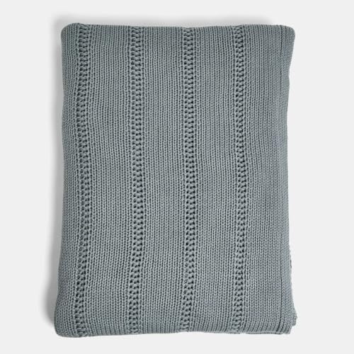 LOBERON Plaid Lémeré ,  graublau | Strickmuster, Reine Baumwolle, Kuschelweich & dekorativ, Hübsches Strickmuster