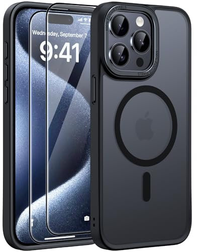 AOUIA for iPhone 15 Pro Max Case with 2 Screen Protectors, [Compatible with MagSafe] [Military-Grade Protection], Slim Fit for iPhone 15 Pro Max Case (Matte Black)