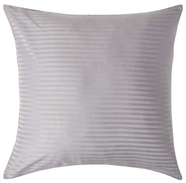 HOMESCAPES Grey Pure Egyptian Cotton Euro Size Pillowcase 80 x 80 cm 330 TC 500 Thread Count Percale Equivalent Satin Stripe Pillow Case with Zip Pack of 4