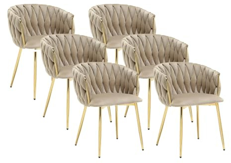 Vente-unique - Set mit 6 Stühlen aus Samt & goldenem Metall - Beige - ELEGANO
