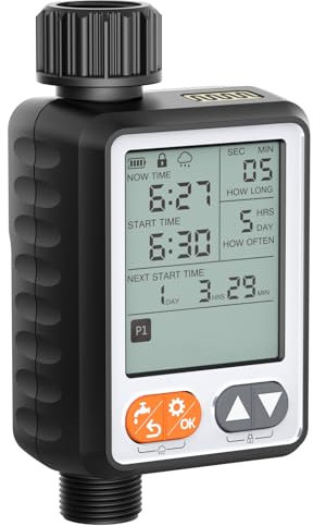 Temporizador de aspersor, 10 temporizadores de agua digitales programables separados para manguera de riego con retardo de lluvia, LCD grande de 3.3 pulgadas, sistema de riego por goteo para plantas,