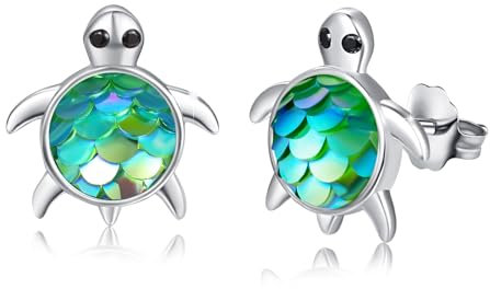 Schildkröte Ohrringe 925 Sterling Silber Schildkröten Ohrstecker Hypoallergene Ohrringe Niedliche Tier Schildkröte Schmuck Weihnachts-Geschenk,Sterling Silber (Grüne)